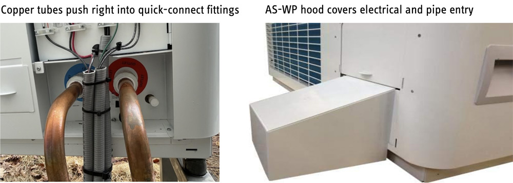 AS-WP copper tubes push right into quick-connect fittings - hood covers electrical and pipe entry